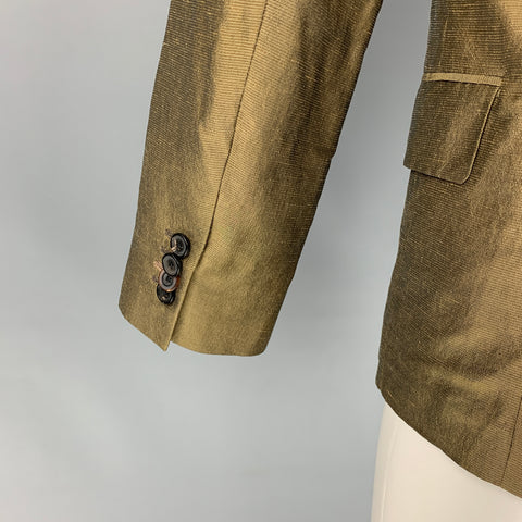 PAUL SMITH Size 38 Regular Olive Linen / Silk Peak Lapel Sport Coat