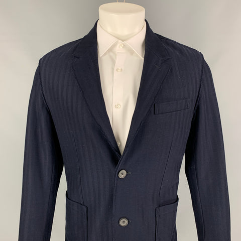 LANVIN Taille 42 Manteau de sport à revers cranté en coton à chevrons bleu marine