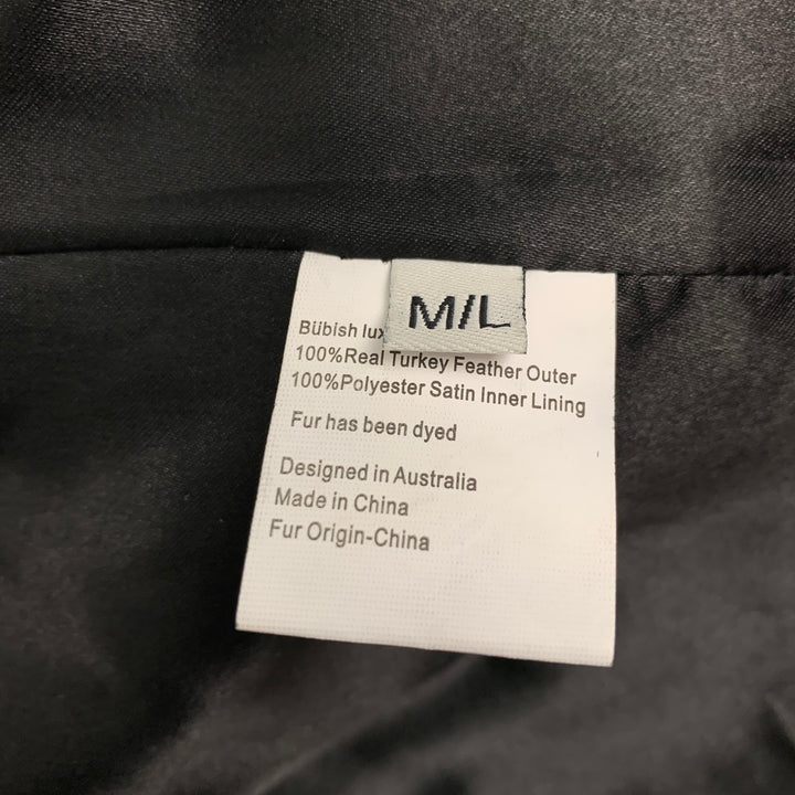 BUBISH Size M Black Polyester Feathers Cropped Jacket