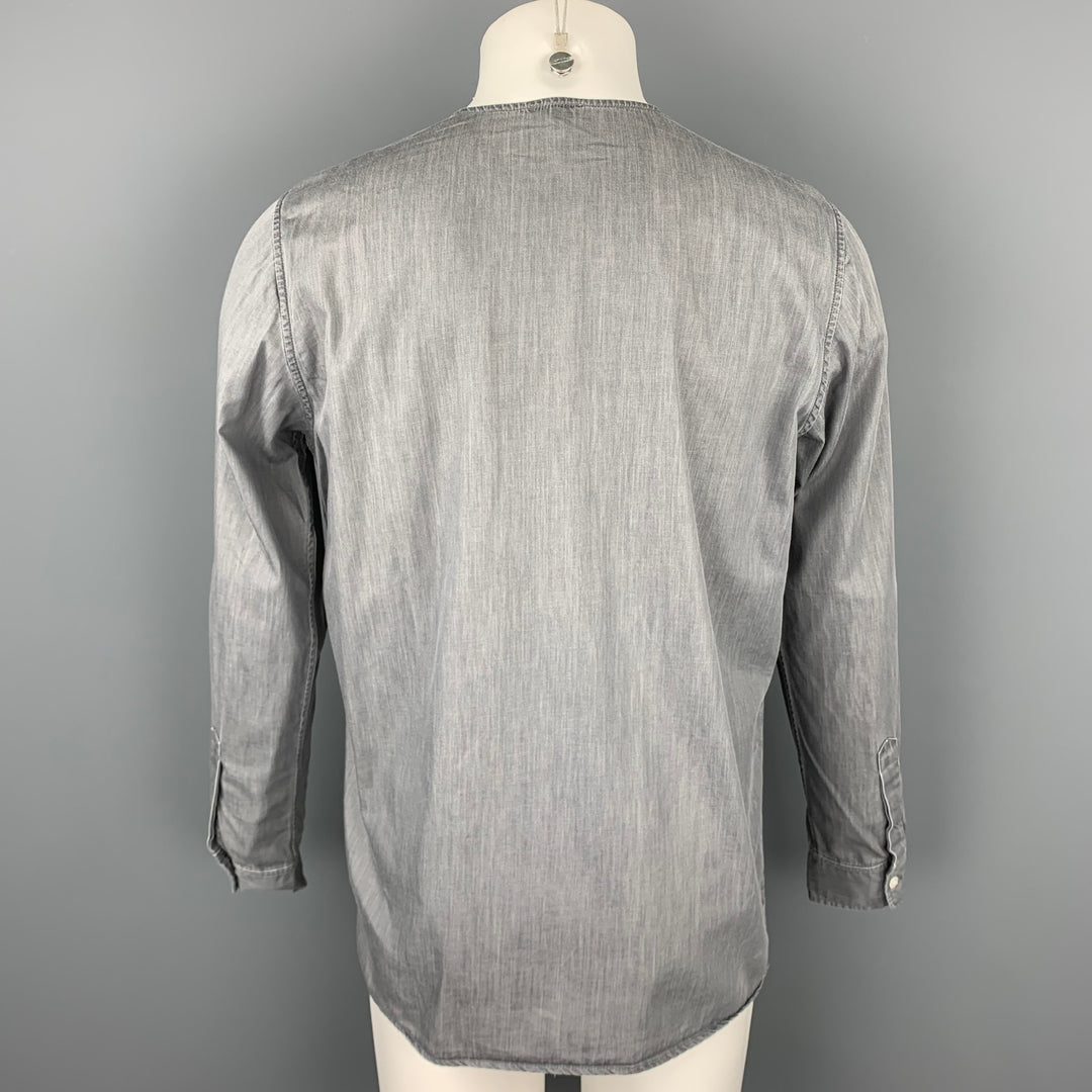 STEVEN ALAN Camisa de manga larga sin cuello de algodón gris talla S