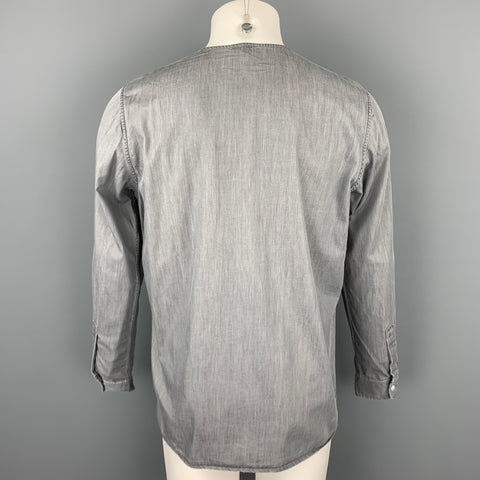 STEVEN ALAN Size S Grey Cotton Collarless Long Sleeve Shirt