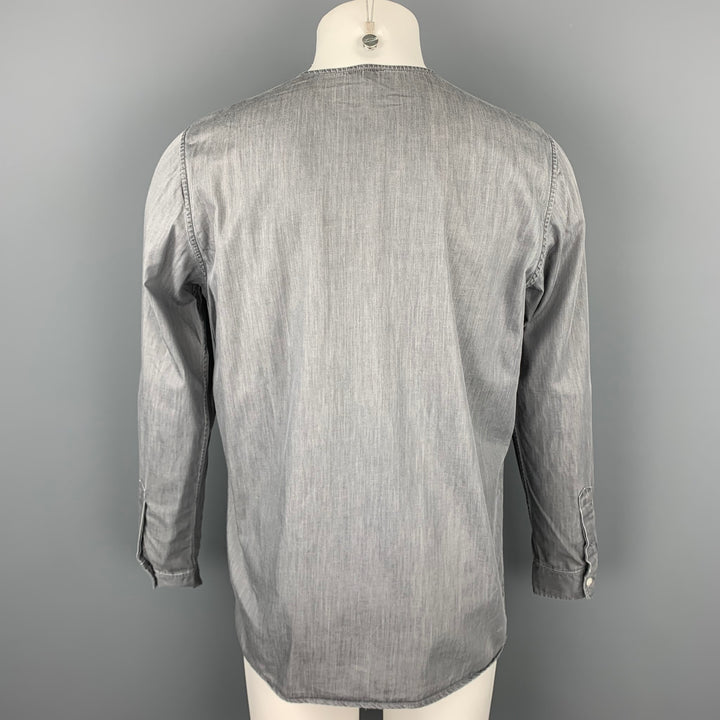 STEVEN ALAN Camisa de manga larga sin cuello de algodón gris talla S