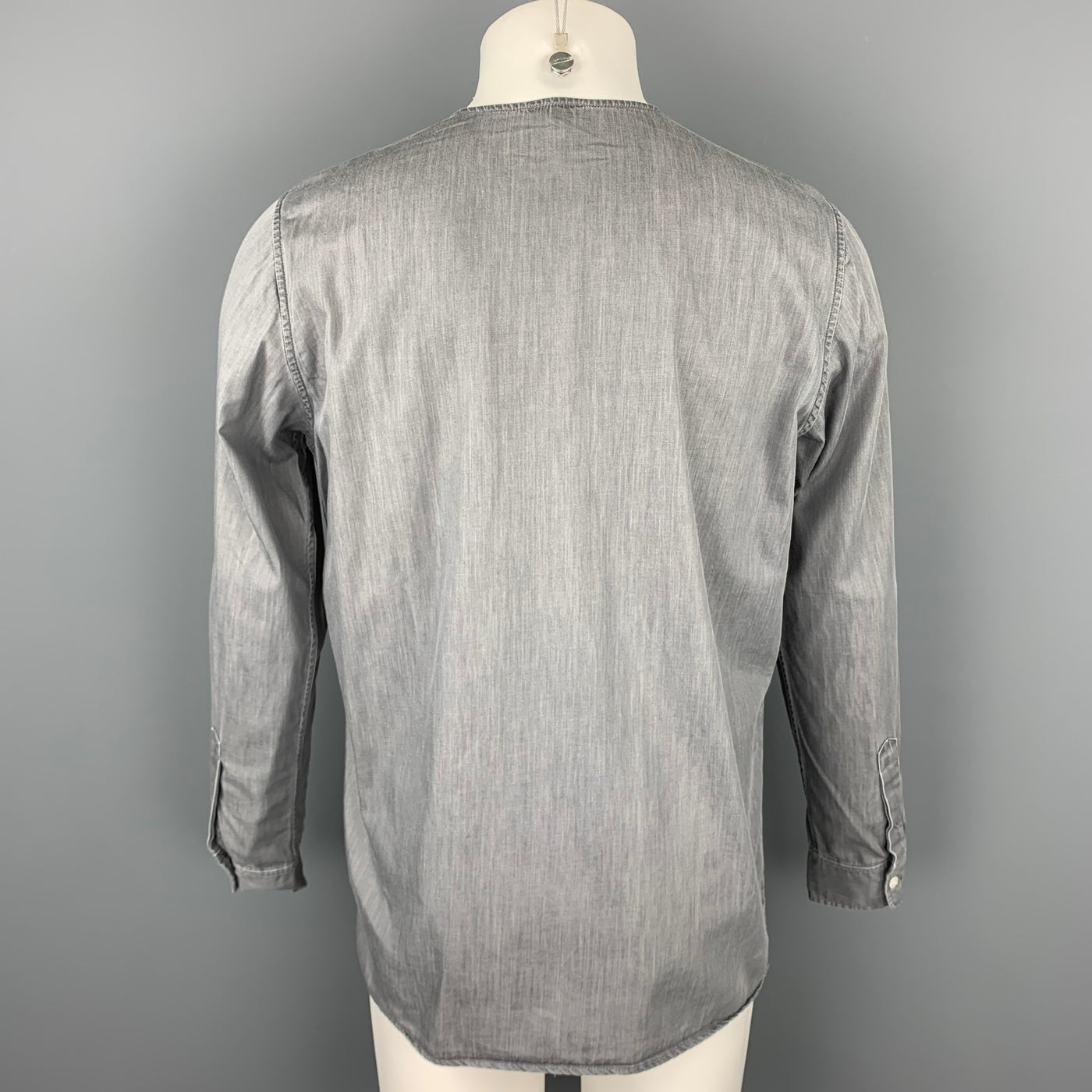 STEVEN ALAN Size S Grey Cotton Collarless Long Sleeve Shirt