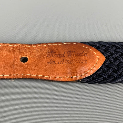 MARTIN DINGMAN Size 34 Navy Brown Woven Embossed Fabric Belt