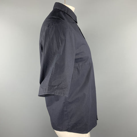 STEPHAN SCHNEIDER Size L Navy Cotton Short Sleeve Button Up Shirt