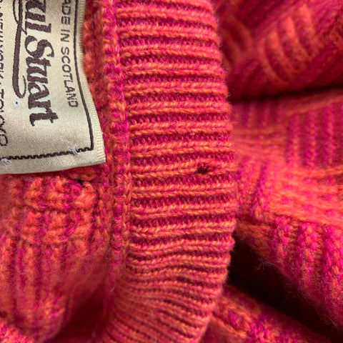 PAUL STUART Size L Orange & Pink Checkered Cashmere Crew-Neck Sweater