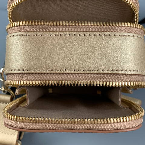 MCM Gold Black Monogram Coated Canvas Cross Body Camera Bag