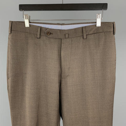INCOTEX Size 32 Brown Wool Front Tab Cuffed Dress Pants
