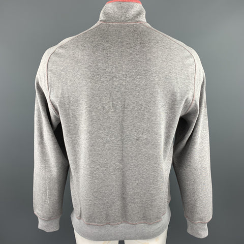BRUNELLO CUCINELLI Size 44 Grey & Salmon Heather Cotton Half Zip Pullover