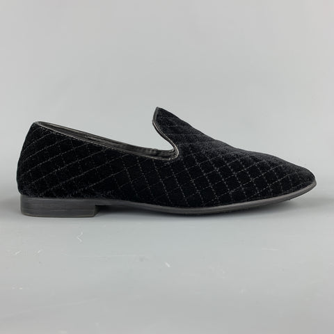 VINTAGE Taille 9 Mocassins à enfiler en velours matelassé noir