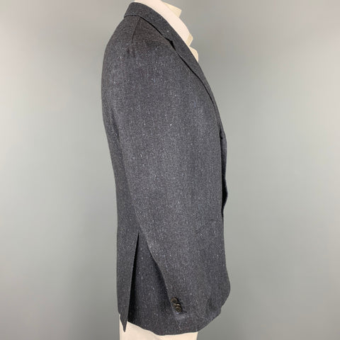 ERMENEGILDO ZEGNA Couture Size 44 Regular Navy Herringbone Cashmere Blend Notch Lapel Sport Coat