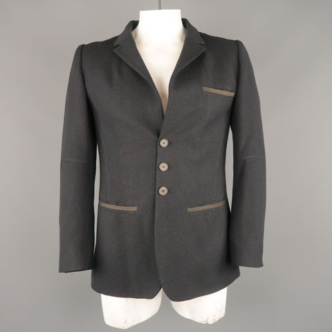 GUSTAVOLINS M Black Solid Wool  Notch Lapel Jacket