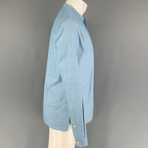 SANDRO Size M Light Blue Cotton Henley Long Sleeve Shirt