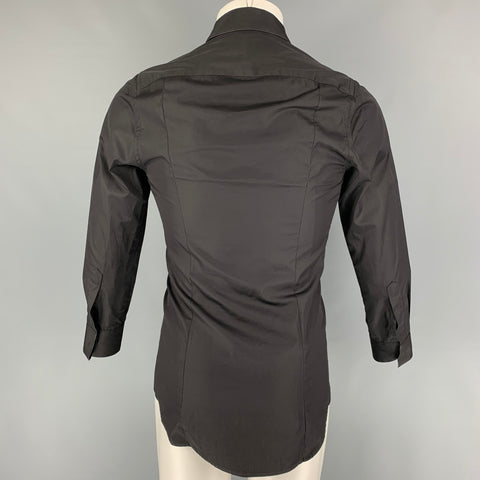 THIERRY MUGLER Size XS Black Cotton Hidden Placket Long Sleeve Shirt