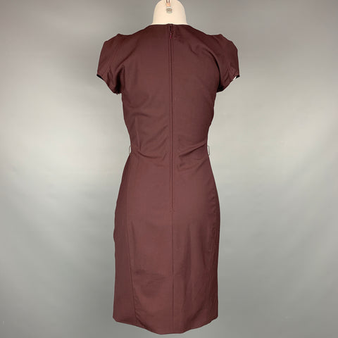 ZAC POSEN Size 4 Eggplant Virgin Wool Blend A-line Scoop Neck Dress