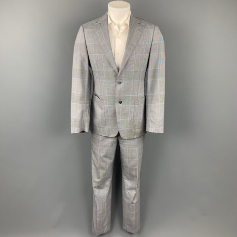 SAMUELSOHN para WILKES BASHFORD Talla 38 Traje regular con solapa de pico de lana a cuadros gris y azul