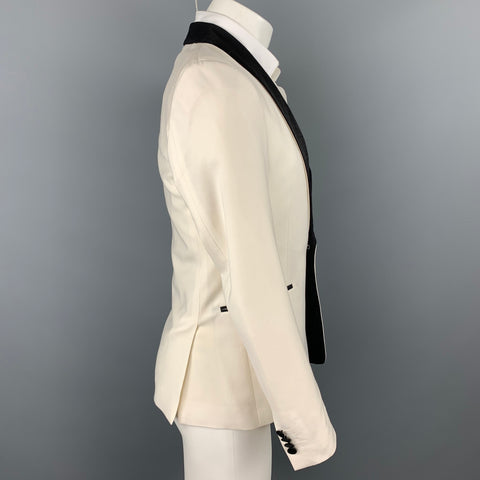 PAUL SMITH Size 36 Regular Cream & Black Wool Shawl Collar Sport Coat