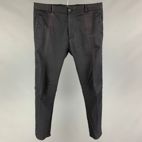 LANVIN Size 32 Black Cotton Blend Raw Edge Casual Pants