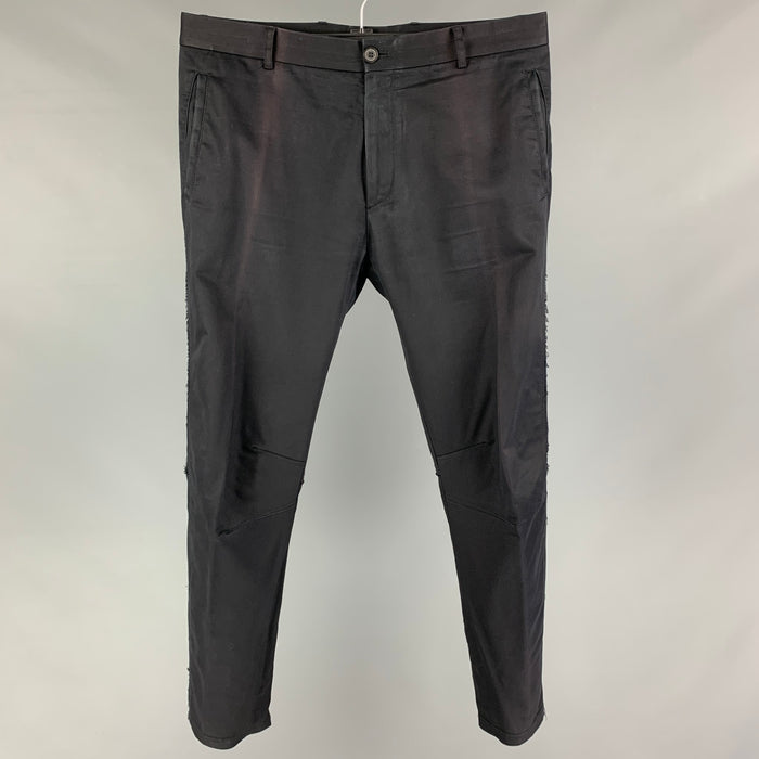 LANVIN Size 32 Black Cotton Blend Raw Edge Casual Pants