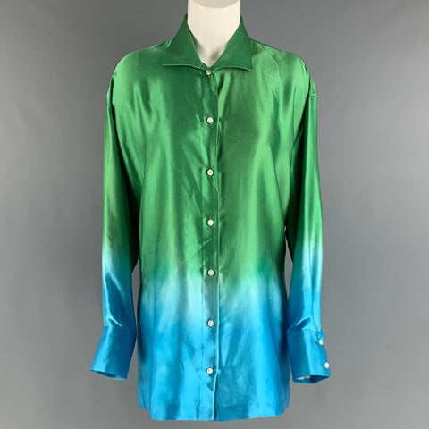 ALEJANDRA ALONSO ROJAS Size 6 Green Blue Silk Ombre Long Sleeve Dress Top