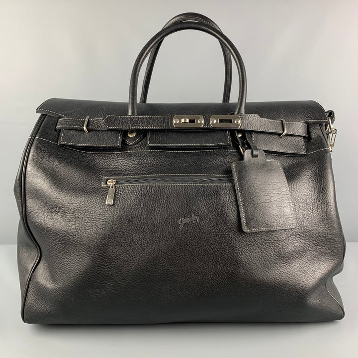 GUIDO Size L Black Contrast Stitch Leather Travel Bag