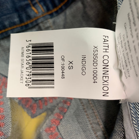 FAITH CONNEXION Size XS Indigo Print Denim Trucker Jacket