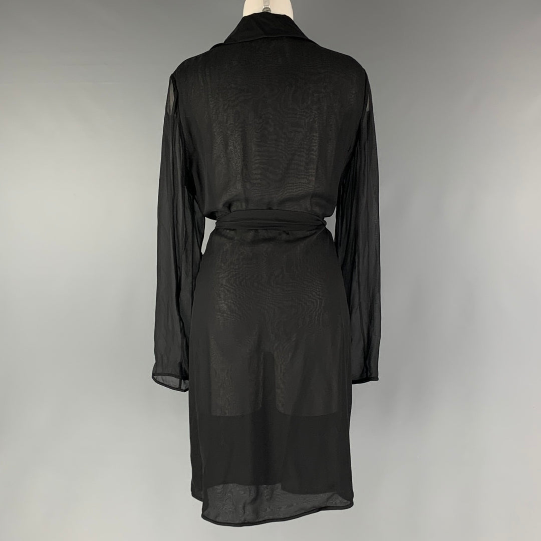 DIANE VON FURSTENBERG Size S Black See Through Belted Trench Coat