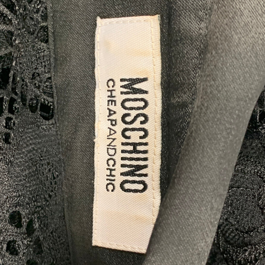 MOSCHINO Size 10 Black Polyamide Lace Button Up Shirt