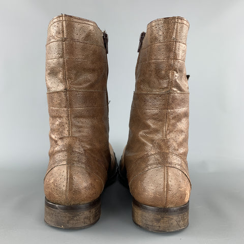 PAOLO IANTORNO Size 12 Taupe Textured Leather Cap Toe Boots