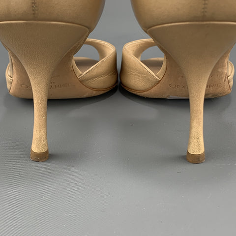 JIMMY CHOO Size 7.5 Beige Leather D'Orsay Peep Toe Pumps