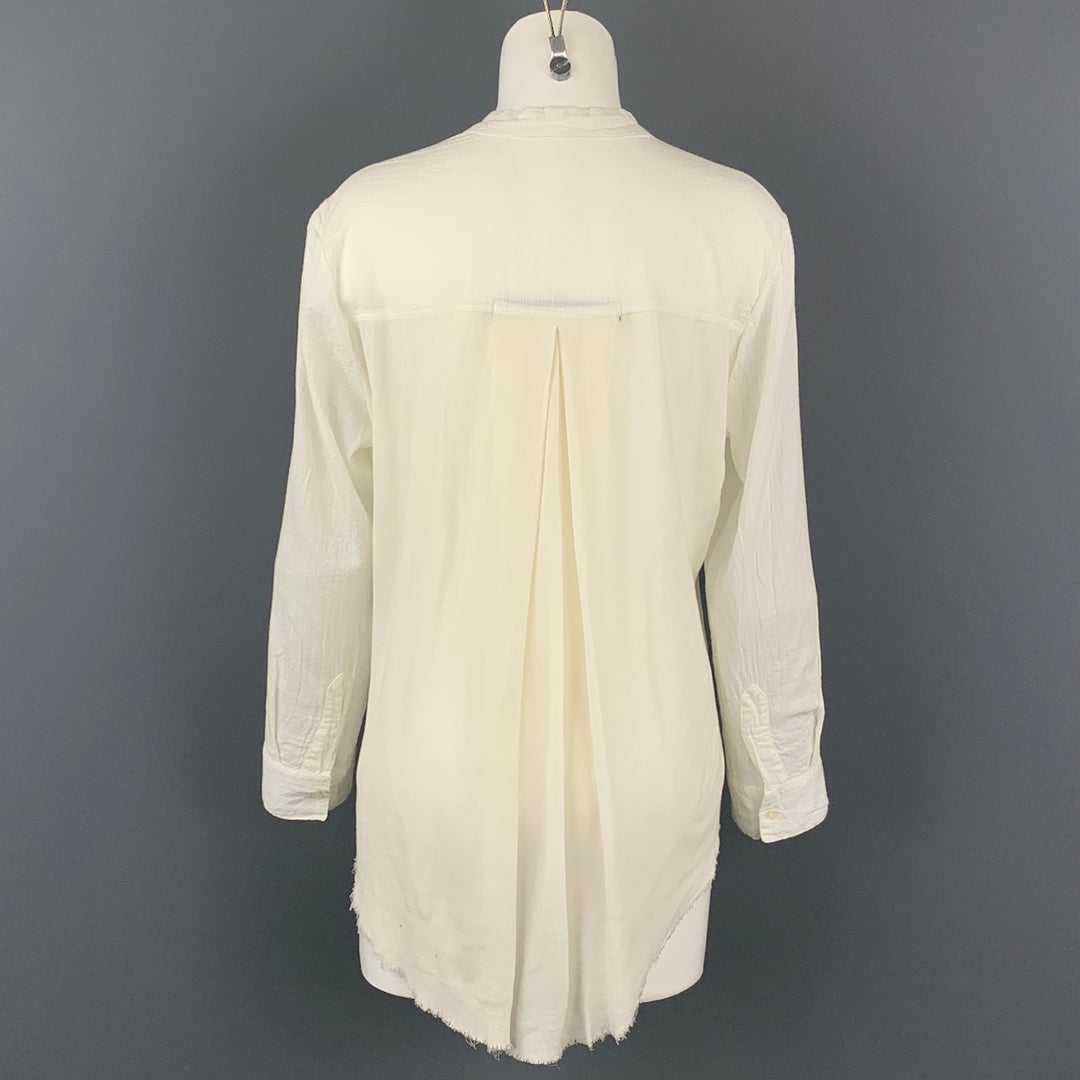 RAQUEL ALLEGRA Size M White Textured Cotton / Rayon Blouse