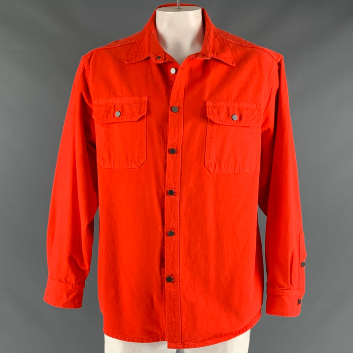 424 Size L Orange Cotton Patch Pockets Long Sleeve Shirt