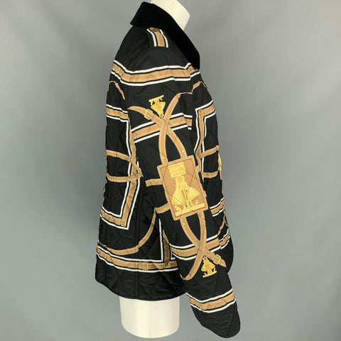 BURBERRY Size M Black & Gold Quilted Print Polyester Jacket