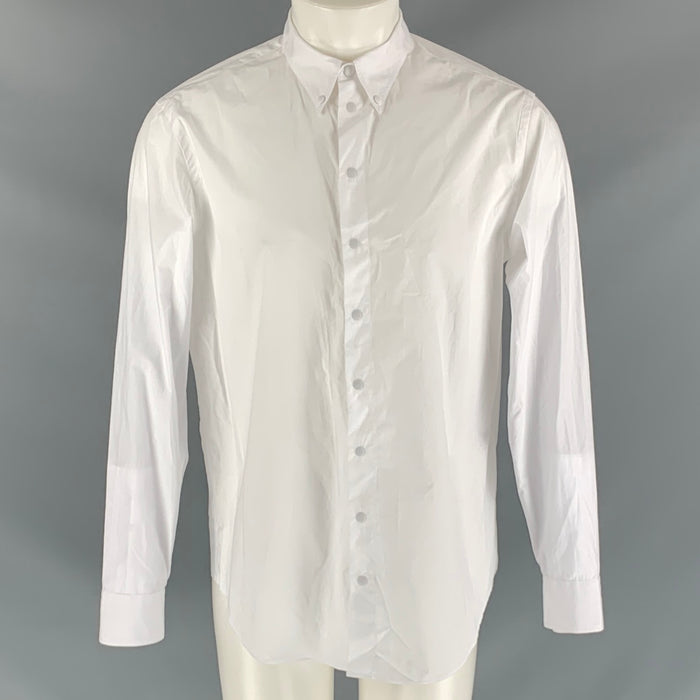 GIORGIO ARMANI Camisa de manga larga con broches de algodón liso blanco talla M