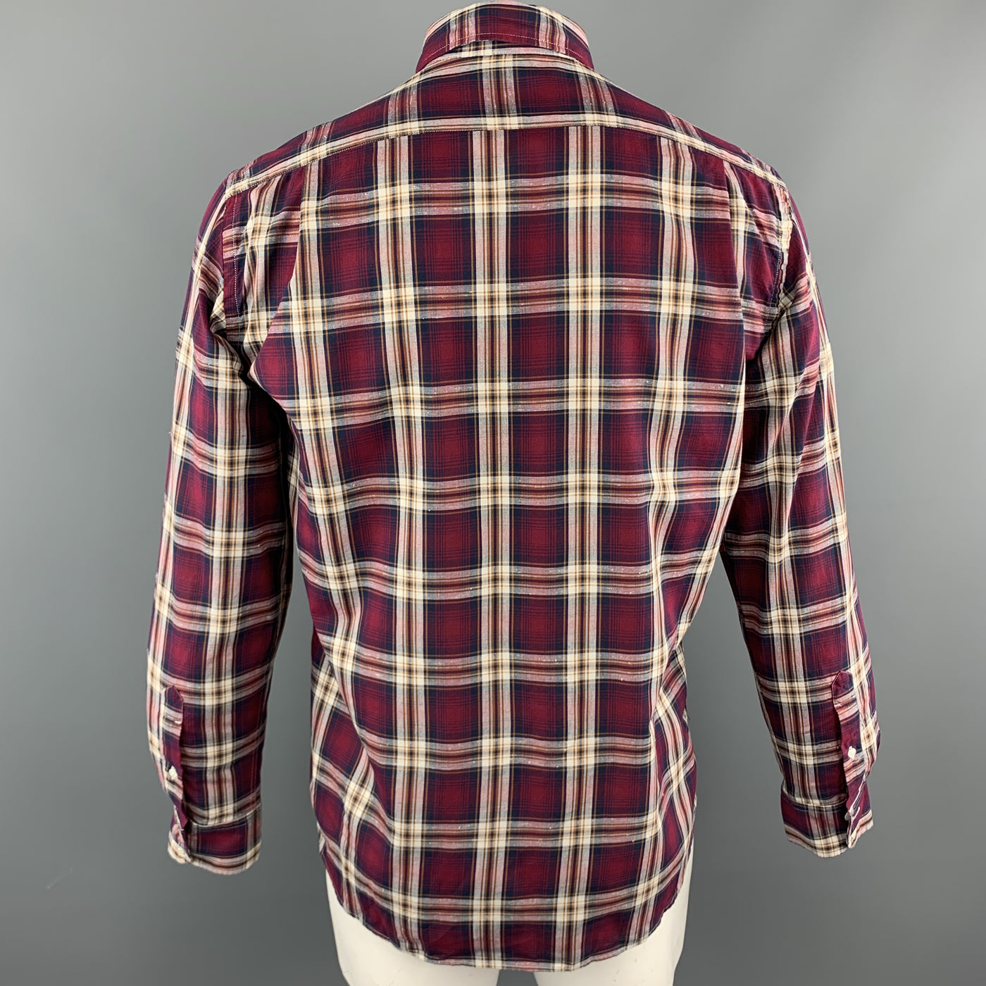 HARTFORD Size M Burgundy & Brown Plaid Button Up Long Sleeve Shirt
