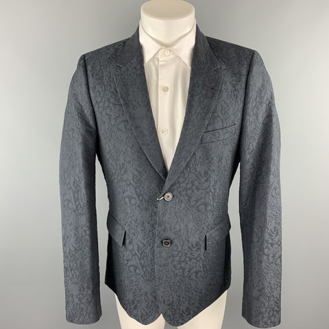 PAUL SMITH Size 42 Slate Jacquard Cotton / Nylon Notch Lapel Sport Coat