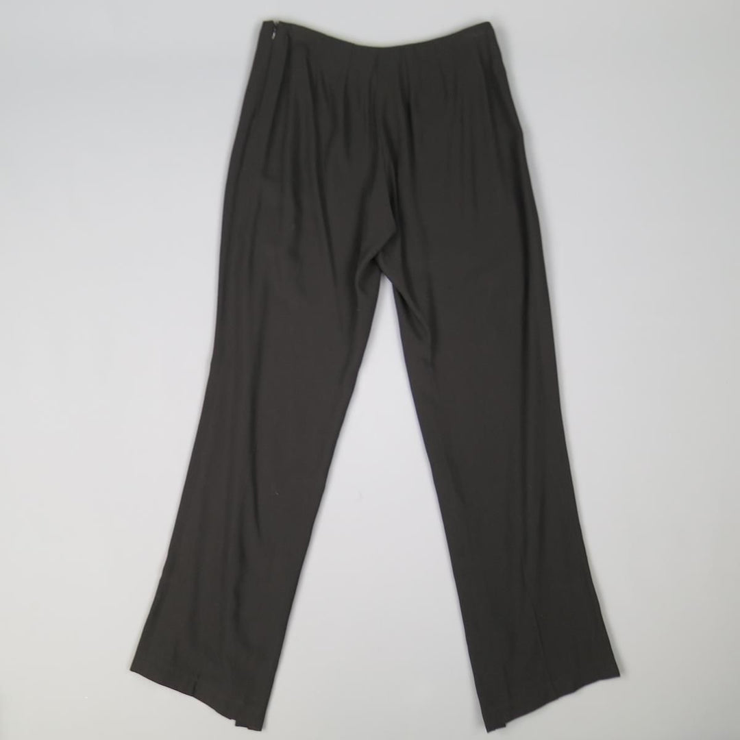 ANN DEMEULEMEESTER Size 8 Black Viscose/Wool Hook Eye Slit Dress Pants