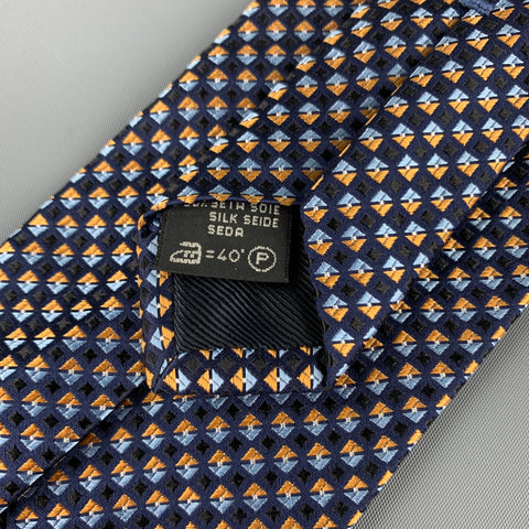 ERMENEGILDO ZEGNA Cravate En Soie Carrés Bleu Marine Et Or