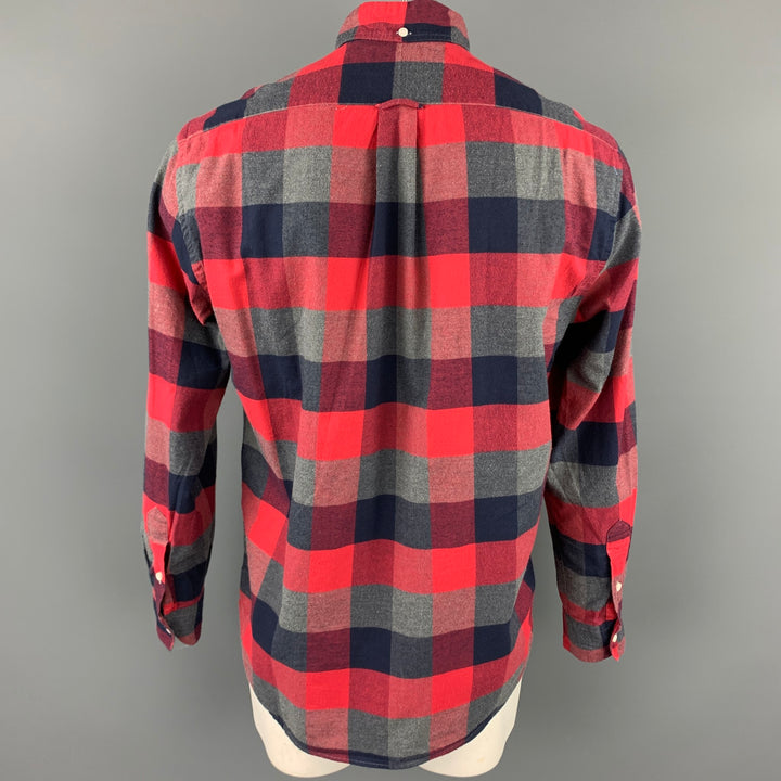 GITMAN VINTAGE Size L Red & Grey Plaid Cotton Long Sleeve Shirt