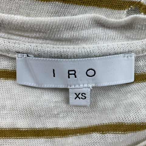 IRO Size XS White Olive Stripe Linen Crew-Neck Mina T-shirt