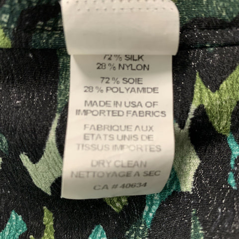MARC JACOBS Size 4 Black &  Green Silk &  Nylon Camouflage Bow  Shirt