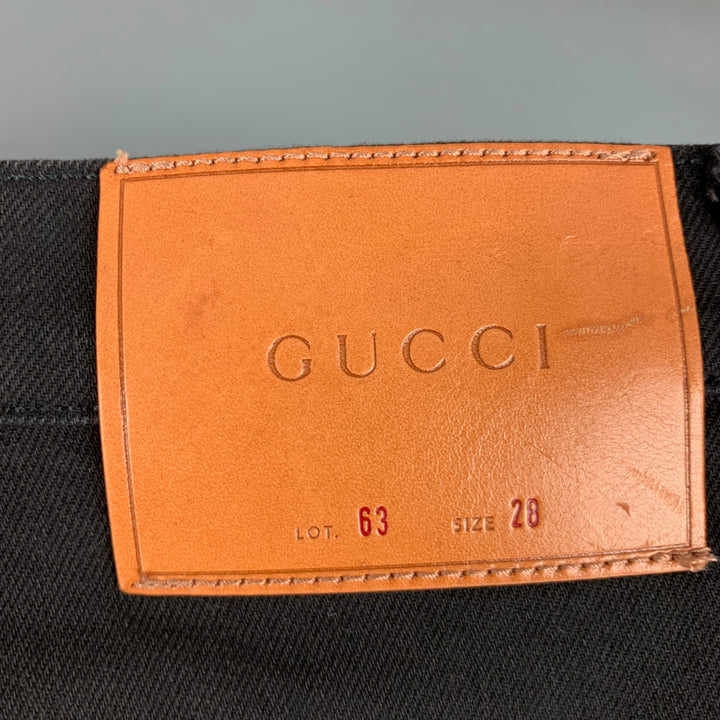 GUCCI Size 28 Black Embroidery Cotton Skinny Jeans