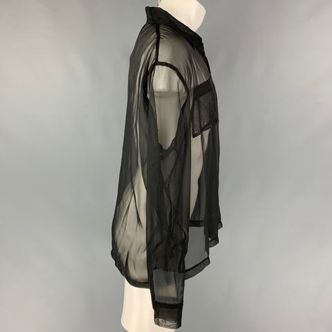 E'TALON by STEVE CANAR Size M Black See-Through Polyester Two Pockets Long Sleeve Shirt