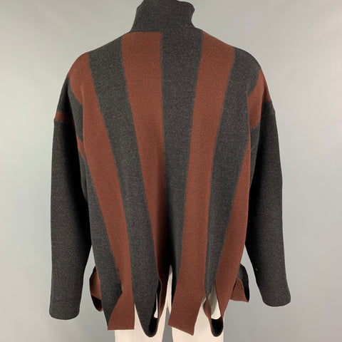 TAKASHIMAYA x ADRIEN PARRY ROBERTS Size L Grey Brick Stripe Wool Acrylic Full Zip Cardigan