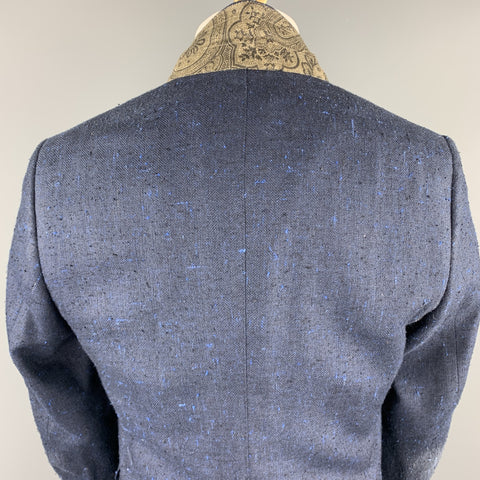 ETRO Size 40 Navy Textured Silk / Linen Notch Lapel Sport Coat