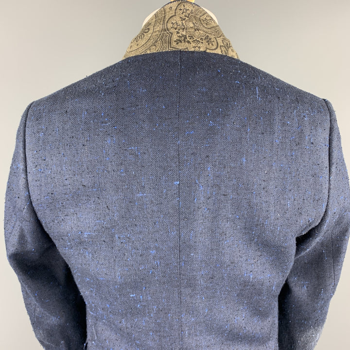 ETRO Talla 40 Abrigo deportivo con solapa de muesca de lino y seda texturizada azul marino