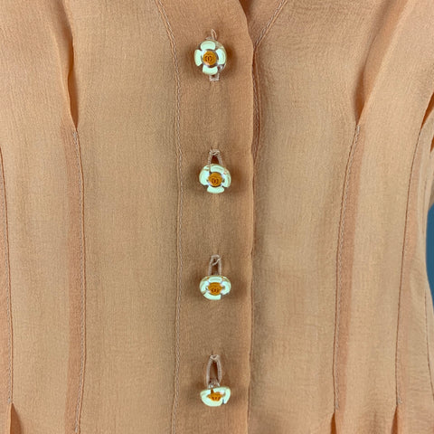 CHANEL P23066V12596 Talla 8 Top de vestido sin mangas plisado de seda naranja