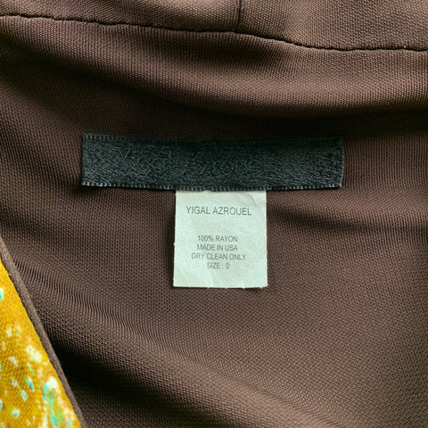 YIGAL AZROUEL Size 0 Green Abstract Rayon Belted Wrap Dress