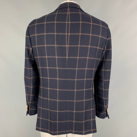 KITON Taille 44 Marine Taupe Fenêtre Pane Cachemire Notch revers Manteau de sport