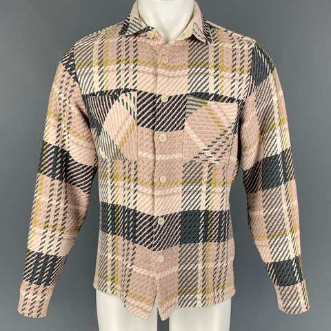 WAX Size S Pink Grey Plaid Cotton Blend Long Sleeve Shirt
